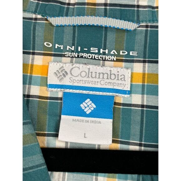 Columbia Men's Omni-Shade Short Sleeve Plaid Shirt Size L Sun Protection 100% Co - Picture 3 of 10